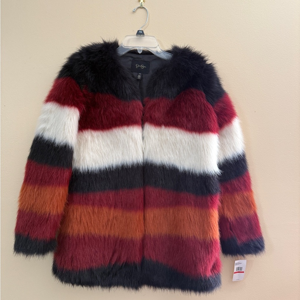 NWT XS Jessica Simpson Striped Faux Fur Jacket